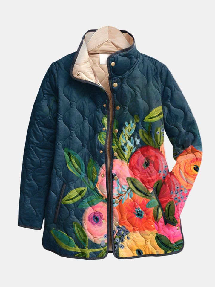 DELACROIX | Quilted Jacket with Painted Flowers Camille