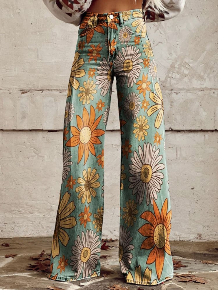 Léa | Retro Chevron Print High-Waist Wide-Leg Jeans