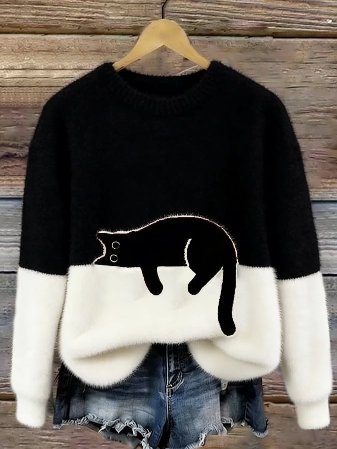 Bonnie™ — Cat Print Oversized Sweater