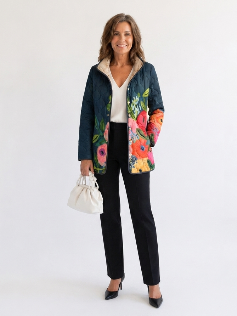 DELACROIX | Quilted Jacket with Painted Flowers Camille