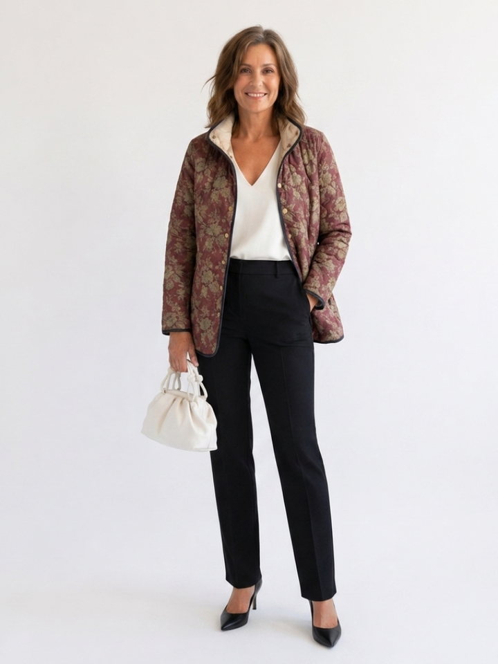 DELACROIX | Quilted Damask Plum Jacket Sophie