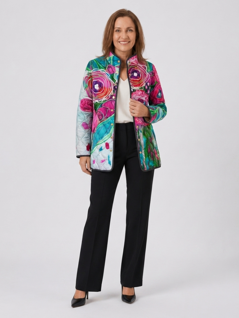 DELACROIX | Quilted Watercolour Floral Jacket Lucie