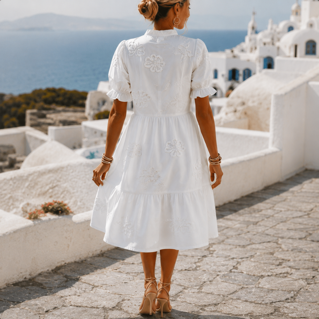 Blossom | Embroidered Ruffle V-Neck Puff Sleeve Dress