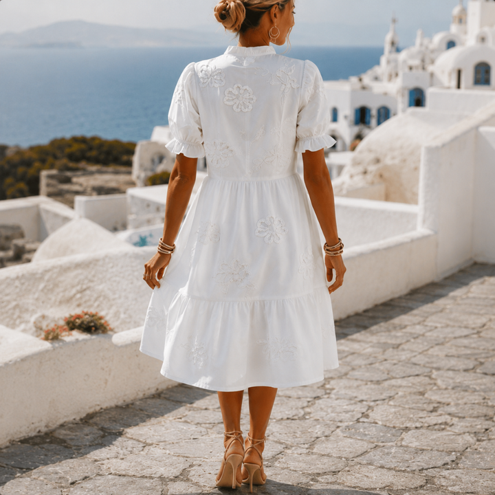 Blossom | Embroidered Ruffle V-Neck Puff Sleeve Dress