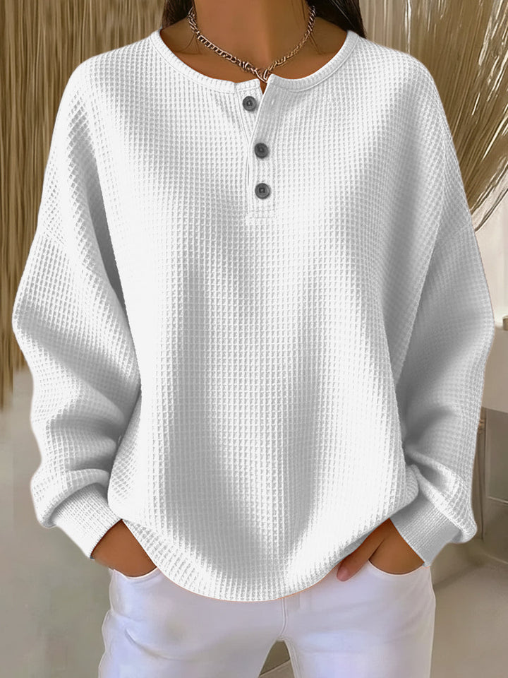 Mirabel™ | Cosy Waffle Henley Sweatshirt