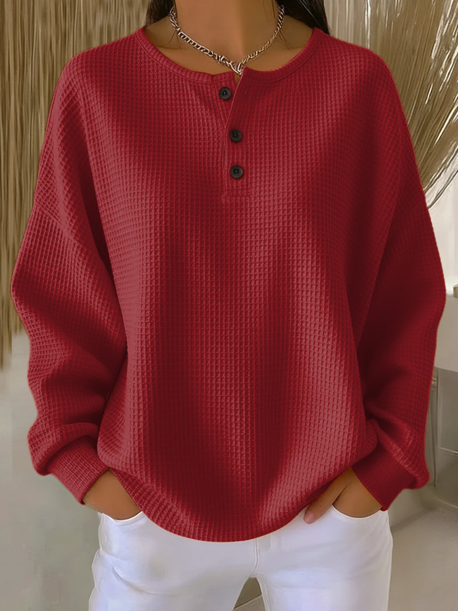 Mirabel™ | Cosy Waffle Henley Sweatshirt