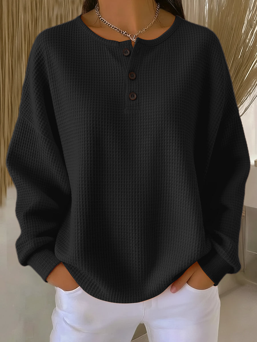 Mirabel™ | Cosy Waffle Henley Sweatshirt