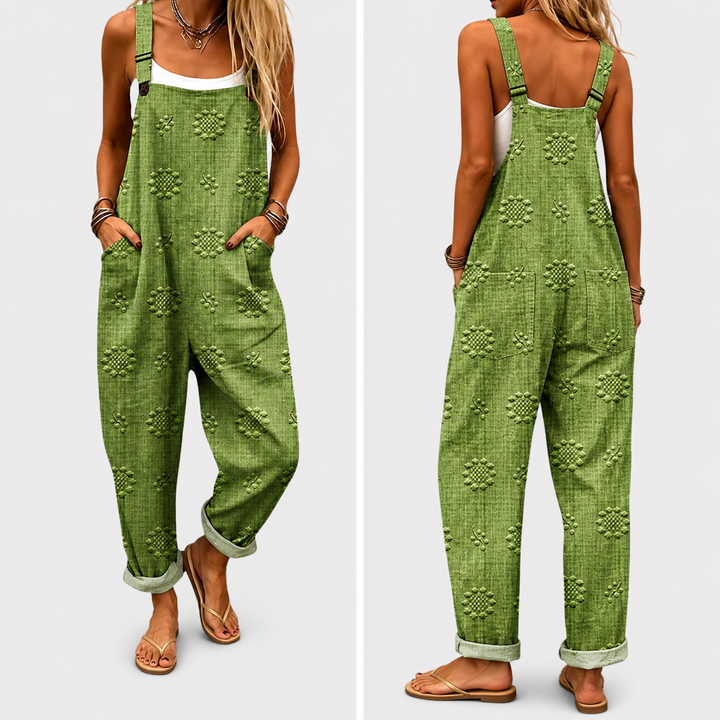Odile | Olive Bloom Linen Jumpsuit