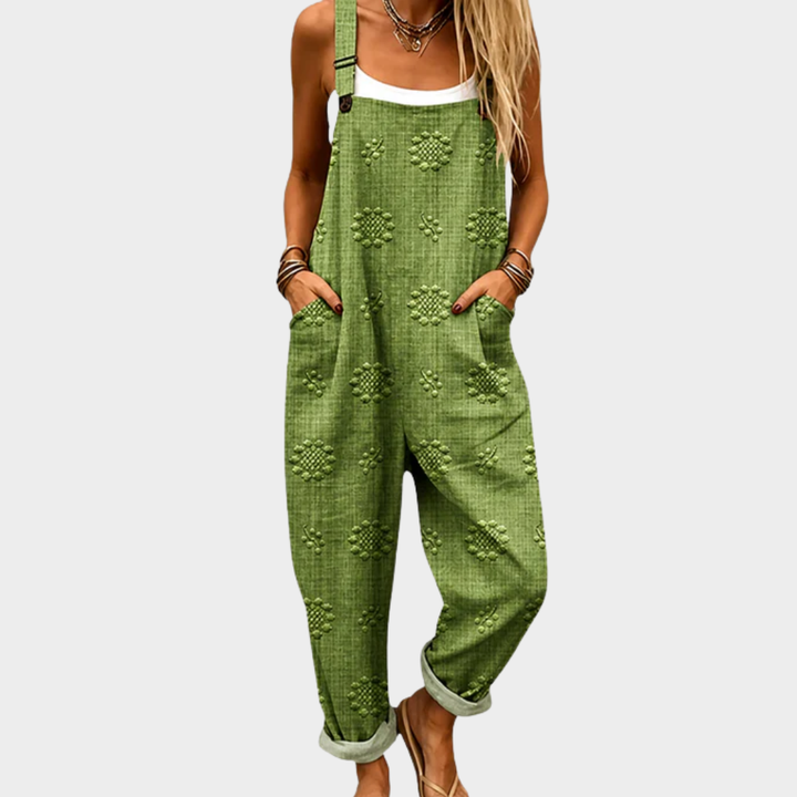 Odile | Olive Bloom Linen Jumpsuit