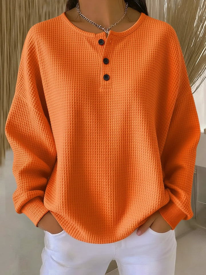 Mirabel™ | Cosy Waffle Henley Sweatshirt