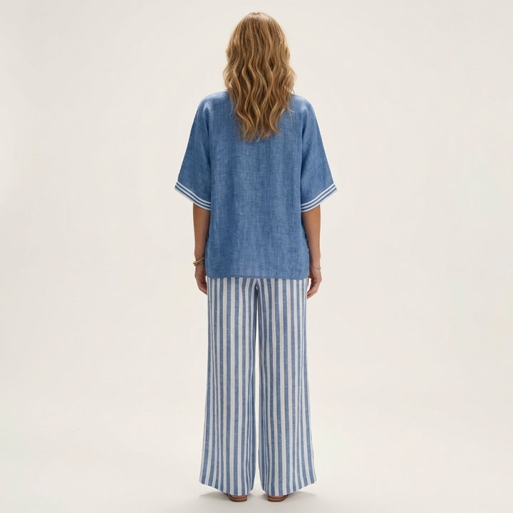 GISELLE | V-NECK VARSITY TOP & STRIPE WIDE-LEG SET