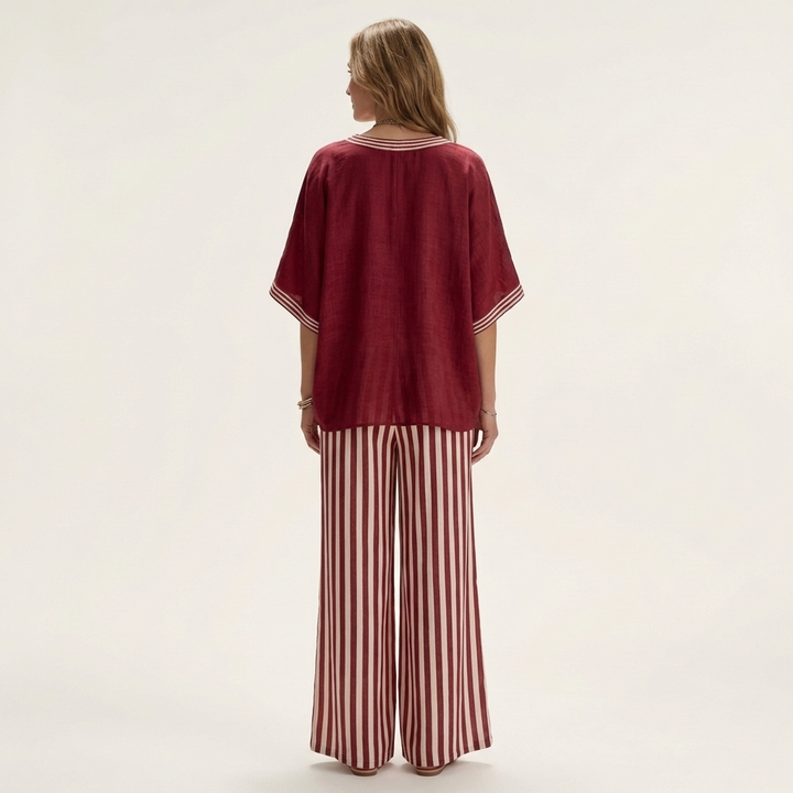 GISELLE | V-NECK VARSITY TOP & STRIPE WIDE-LEG SET