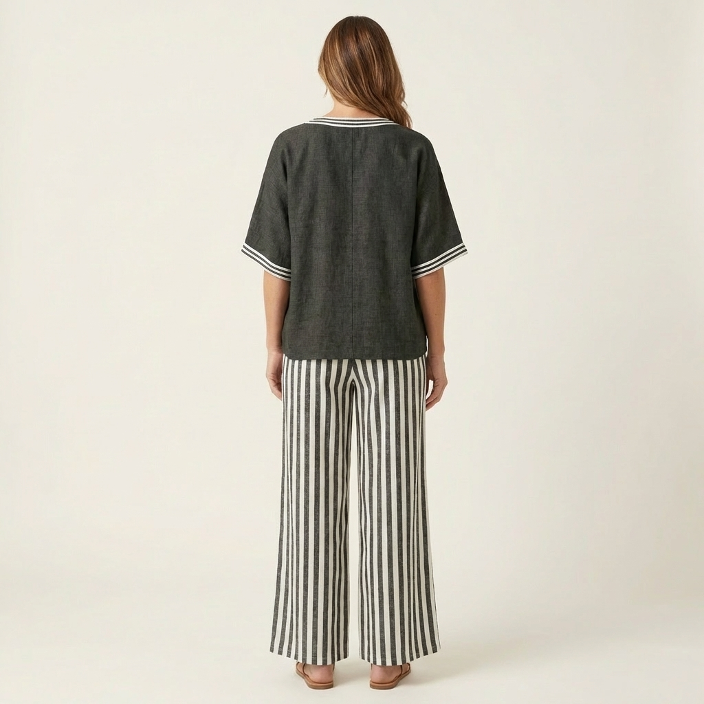 GISELLE | V-NECK VARSITY TOP & STRIPE WIDE-LEG SET