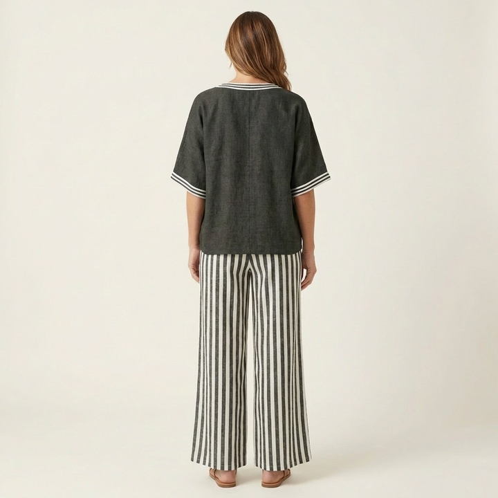 GISELLE | V-NECK VARSITY TOP & STRIPE WIDE-LEG SET