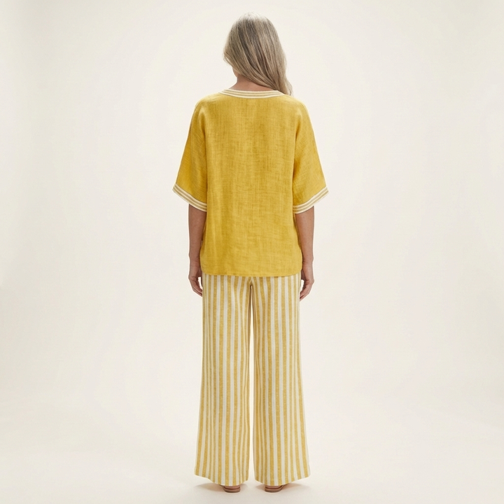 GISELLE | V-NECK VARSITY TOP & STRIPE WIDE-LEG SET