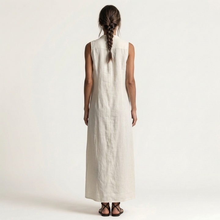 VALENTINA | HOODED BUTTON-FRONT SLEEVELESS LINEN MAXI DRESS