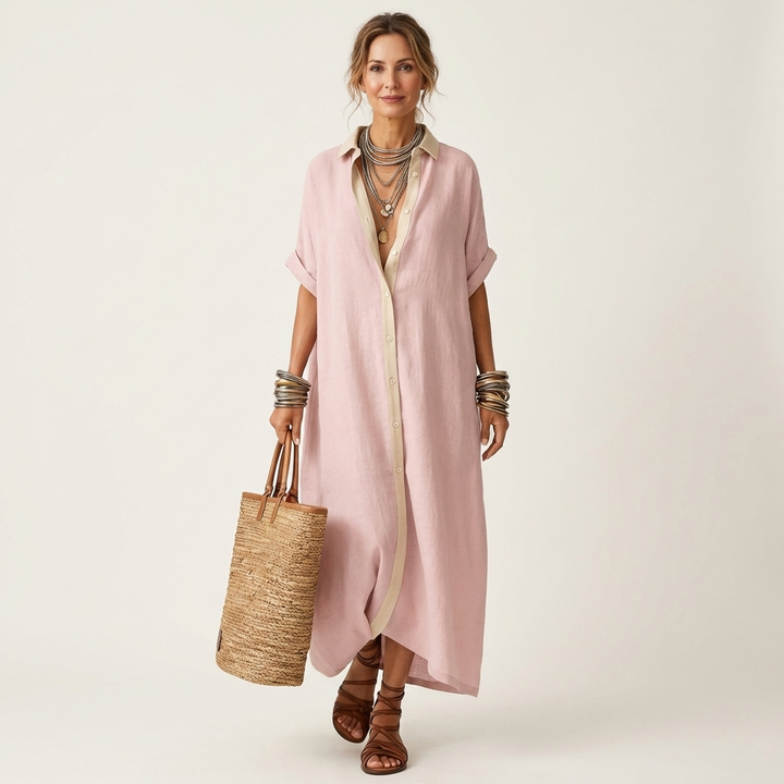 KAMIRA | CONTRAST COLLAR MAXI SHIRT DRESS