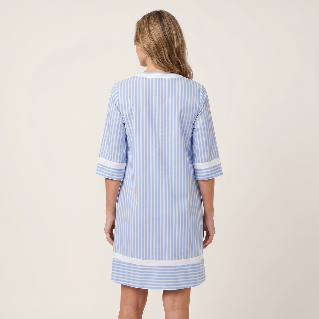 SOLVEIG | CONTRAST-TRIM STRIPE V-NECK COTTON SHIFT DRESS