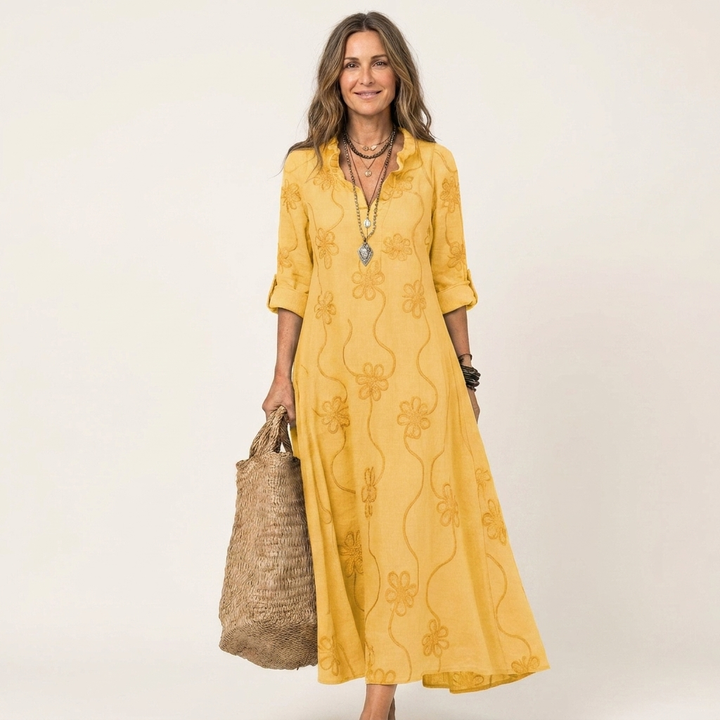 ODALYS |  MAXI DRESS WITH TONAL FLORAL EMBROIDERY