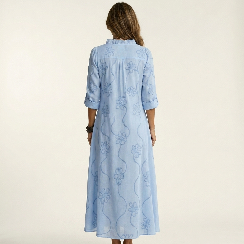 ODALYS |  MAXI DRESS WITH TONAL FLORAL EMBROIDERY