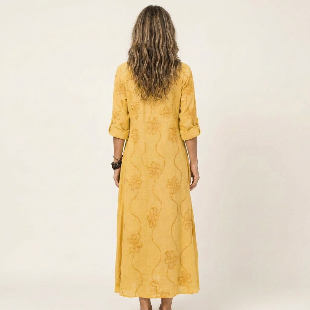 ODALYS |  MAXI DRESS WITH TONAL FLORAL EMBROIDERY