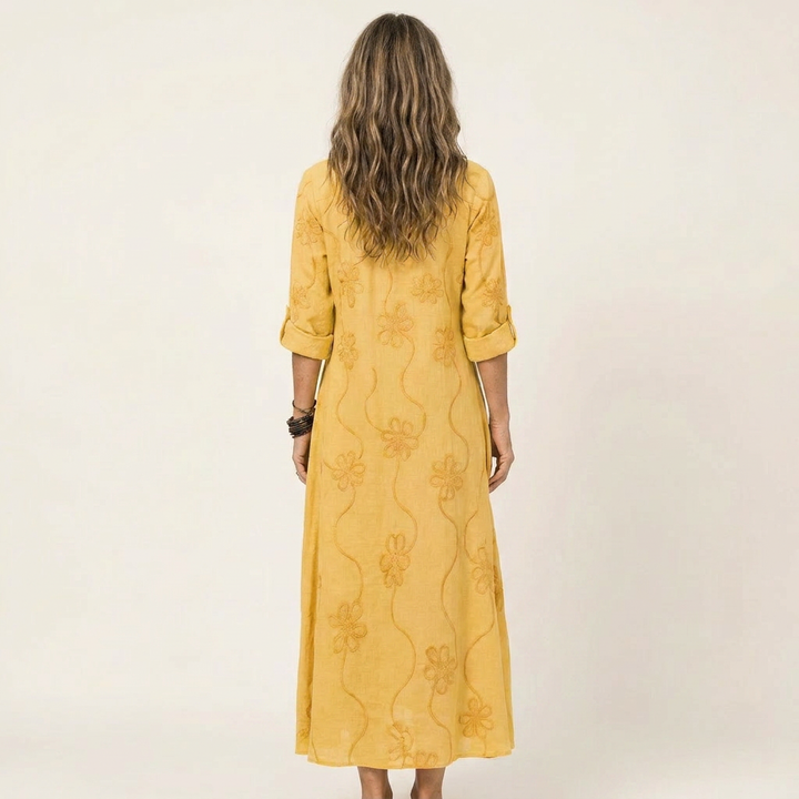ODALYS |  MAXI DRESS WITH TONAL FLORAL EMBROIDERY