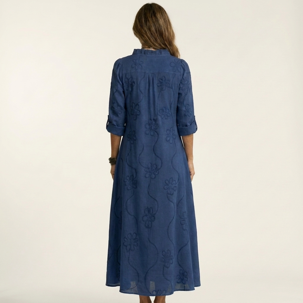 ODALYS |  MAXI DRESS WITH TONAL FLORAL EMBROIDERY