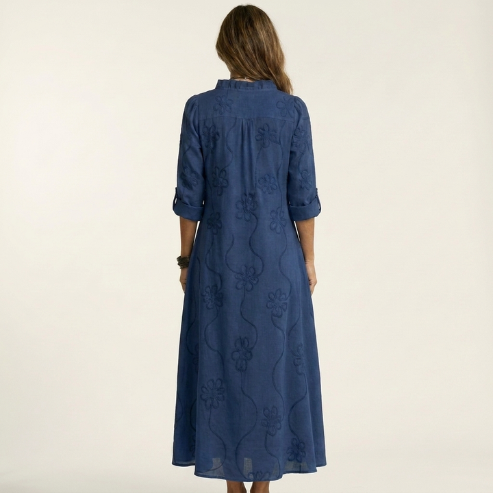 ODALYS |  MAXI DRESS WITH TONAL FLORAL EMBROIDERY