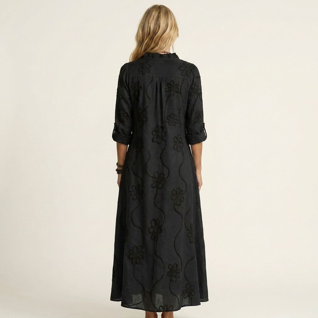 ODALYS |  MAXI DRESS WITH TONAL FLORAL EMBROIDERY