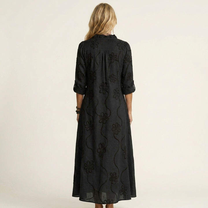ODALYS |  MAXI DRESS WITH TONAL FLORAL EMBROIDERY