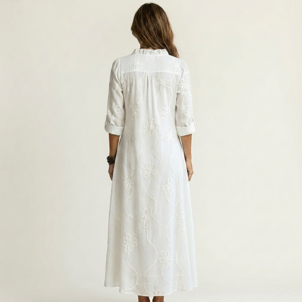 ODALYS |  MAXI DRESS WITH TONAL FLORAL EMBROIDERY