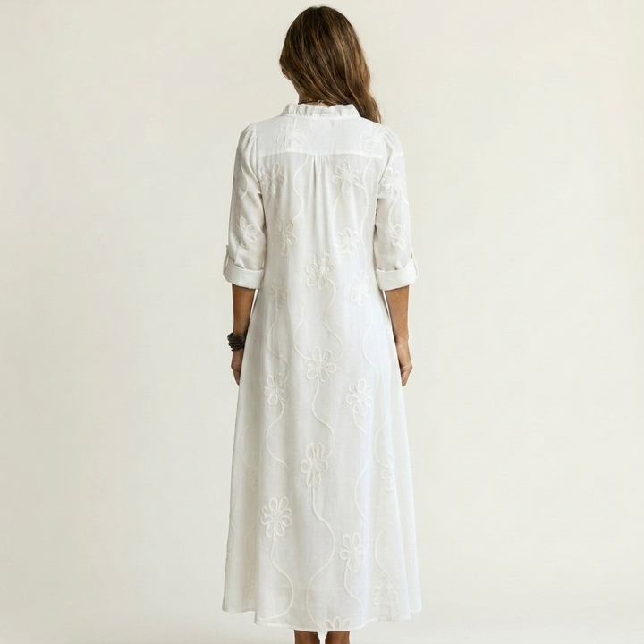 ODALYS |  MAXI DRESS WITH TONAL FLORAL EMBROIDERY