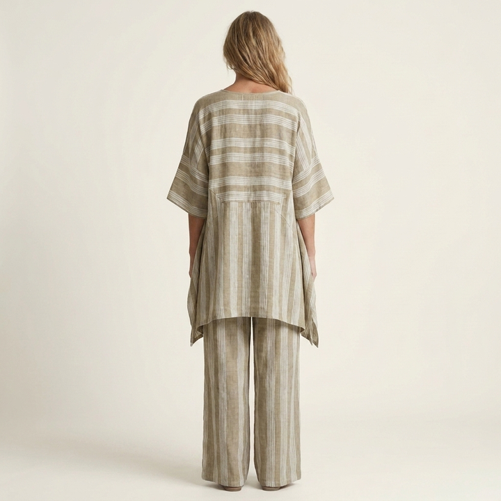 SASHA | TWO-PIECE STRIPED COTTON-LINEN SET