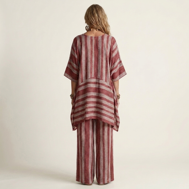 SASHA | TWO-PIECE STRIPED COTTON-LINEN SET