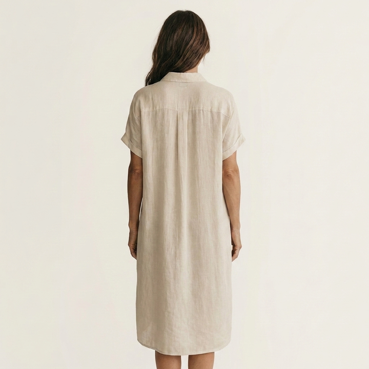 FLORENTINE | COTTON-LINEN MIDI SHIRT DRESS WITH ROLLED CUFFS