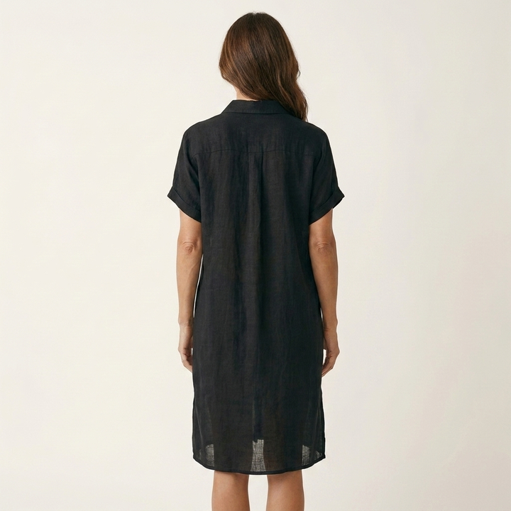 FLORENTINE | COTTON-LINEN MIDI SHIRT DRESS WITH ROLLED CUFFS