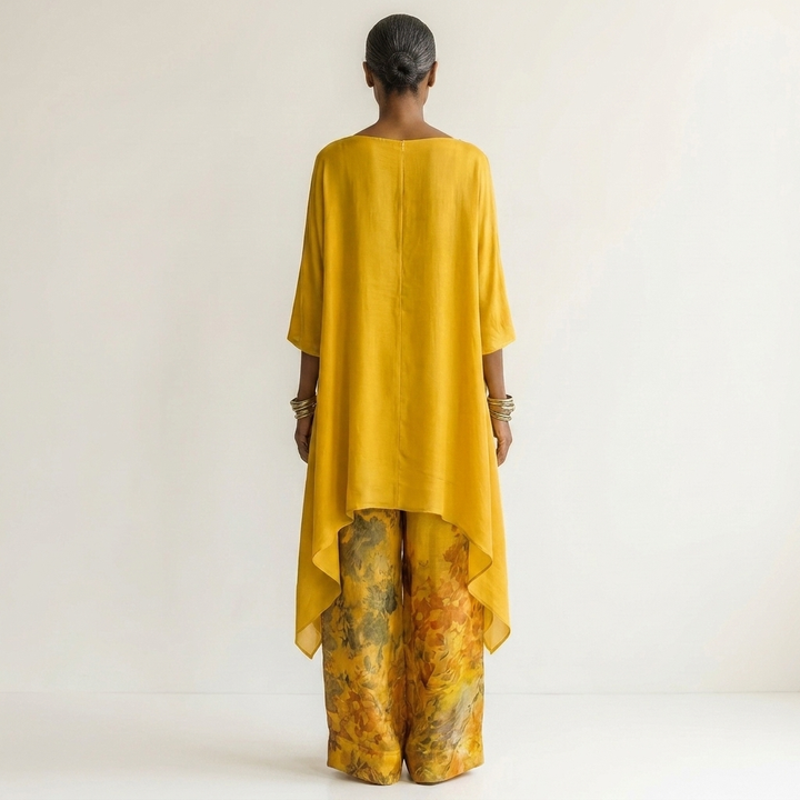 AVALYN | COTTON-SILK TWO-PIECE SET WITH ASYMMETRIC TUNIC