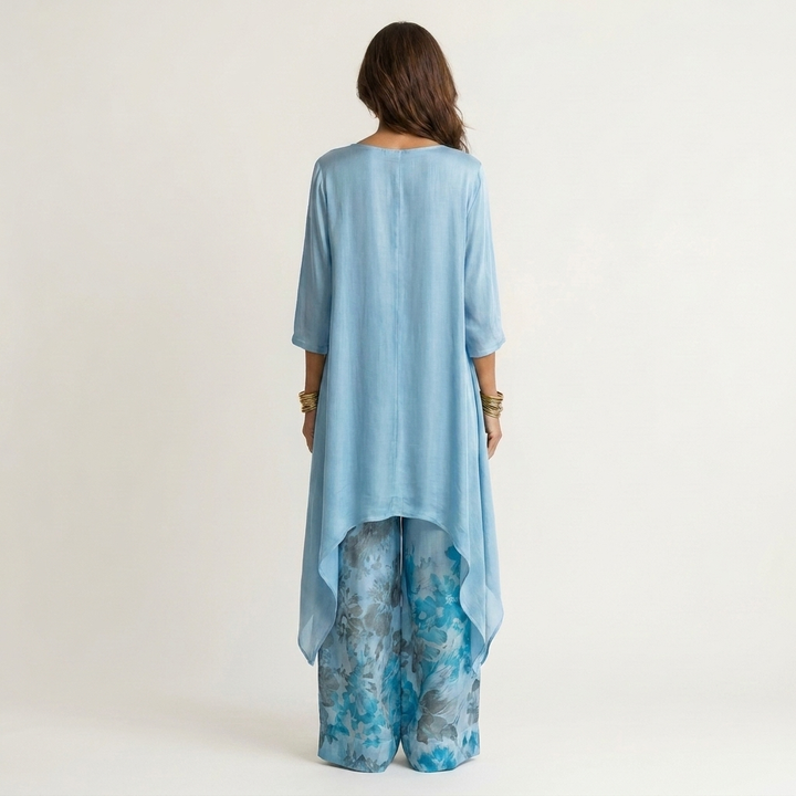 AVALYN | COTTON-SILK TWO-PIECE SET WITH ASYMMETRIC TUNIC