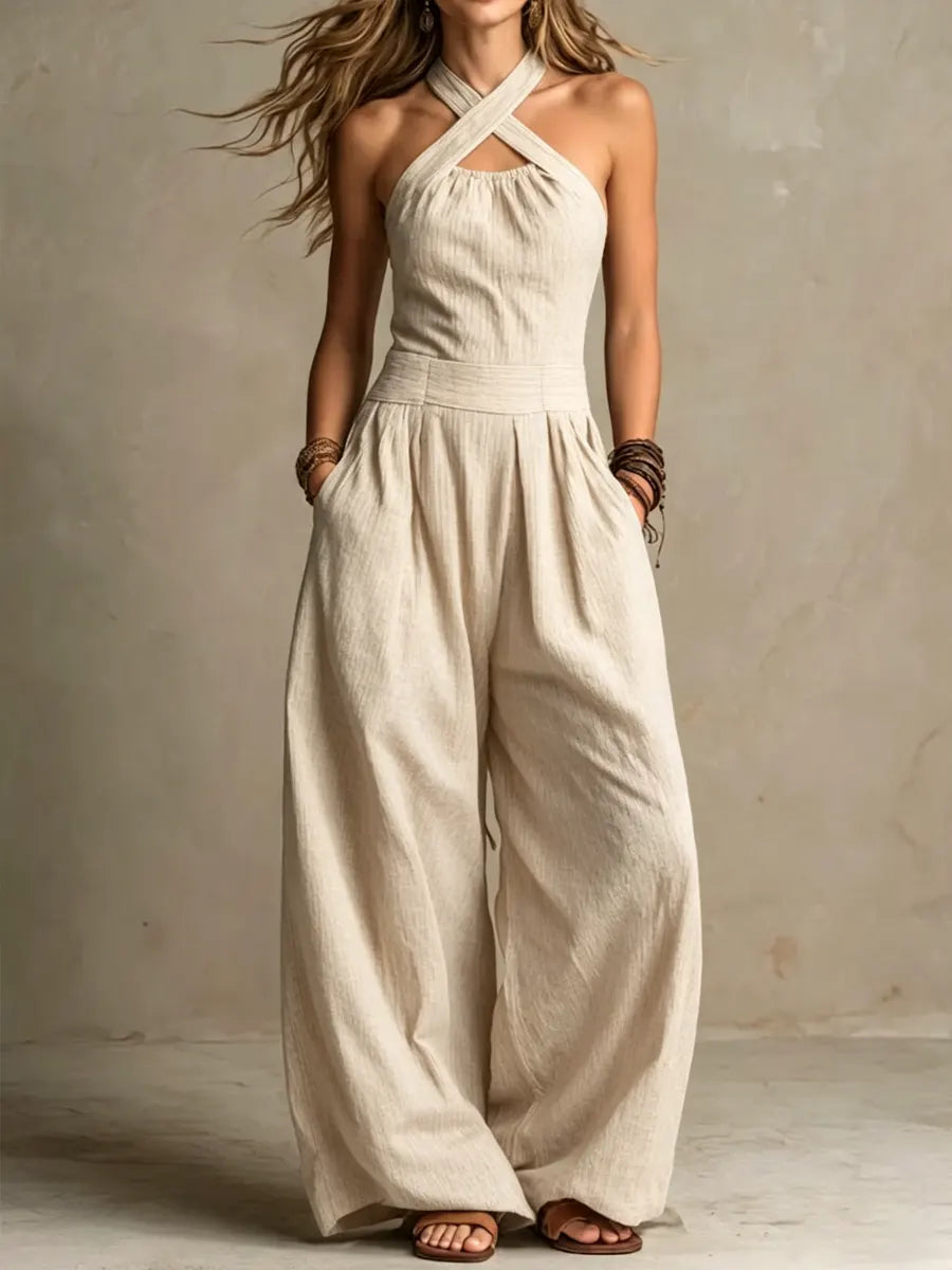 Bianca Elegant Jumpsuit with Crossover Neckline